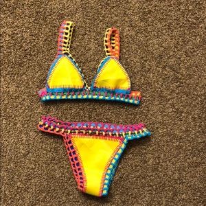 Yellow/white reversible bathing suit